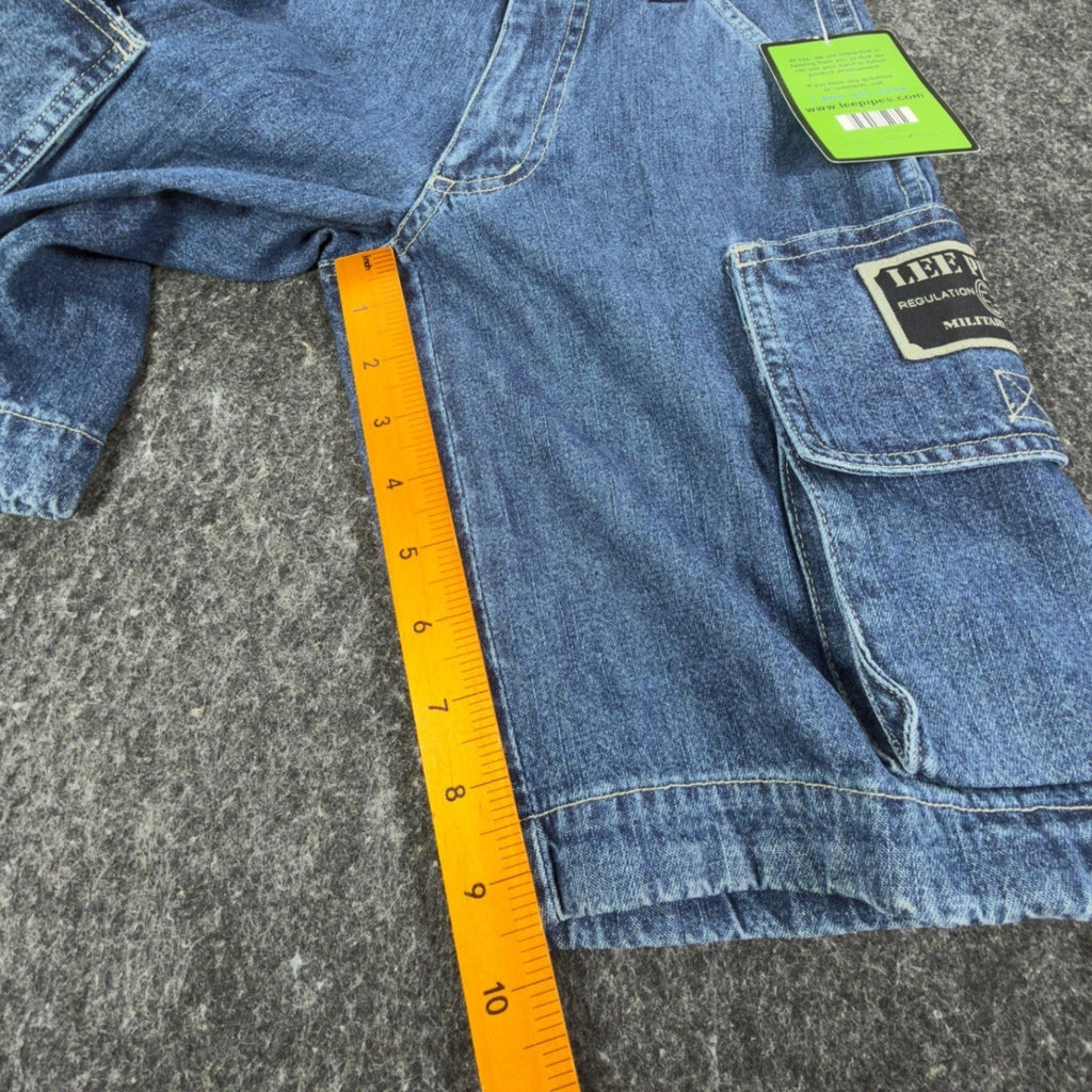 Lee Pipes 90s Cargo Denim Shorts Boys 8R Blue Cotton NWT Vintage Deadstock