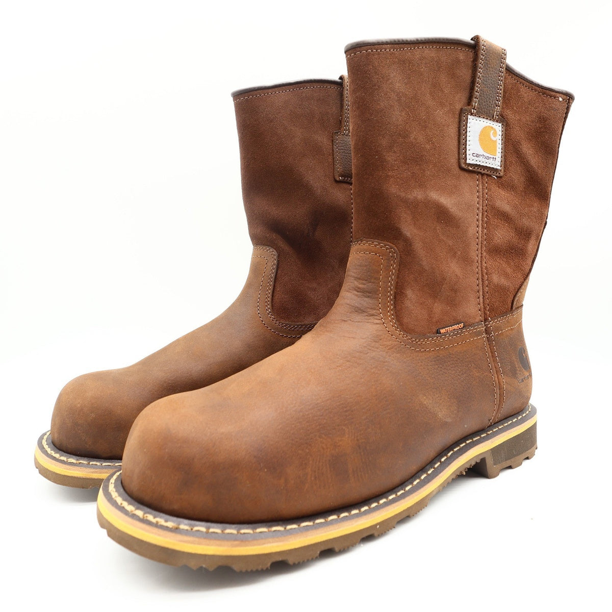 Carhartt Nano Composite Toe Pull-On Boot Mens 11W Brown Leather Waterproof NEW