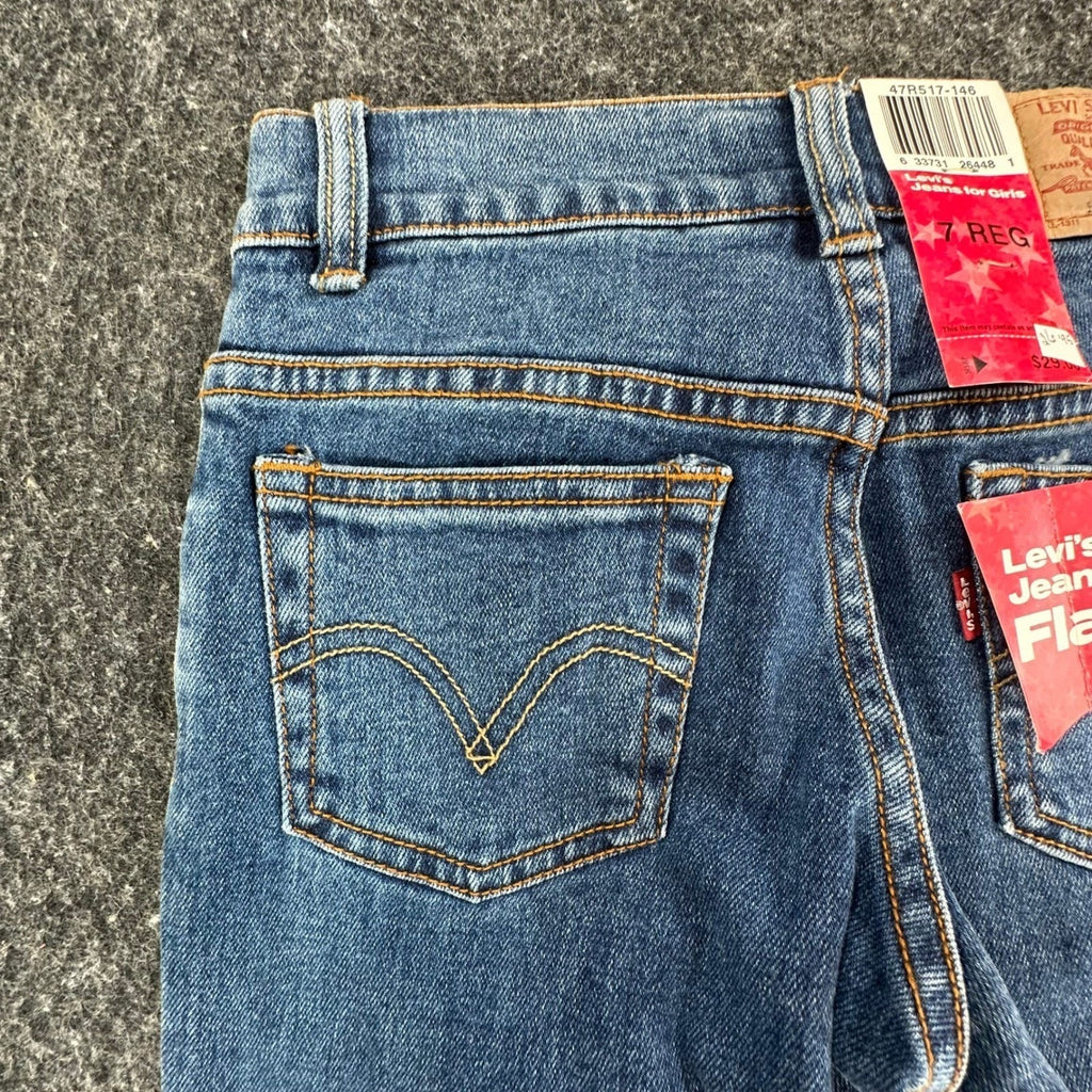 Levi's Vintage Y2K 517 Flare Jeans Girls Size 7 Blue Denim Stretch NWT