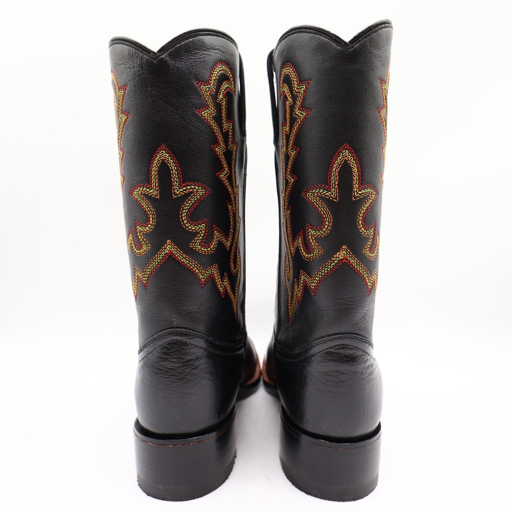 Vintage Double-H Men's 9M Black Bullfight Leather Super Roper Boots 3392 NWB