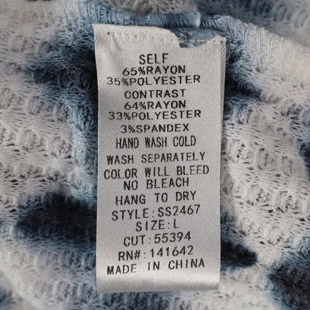 She + Sky Waffle Knit Top Womens Large Blue White Tie Dye Thermal Long Sleeve