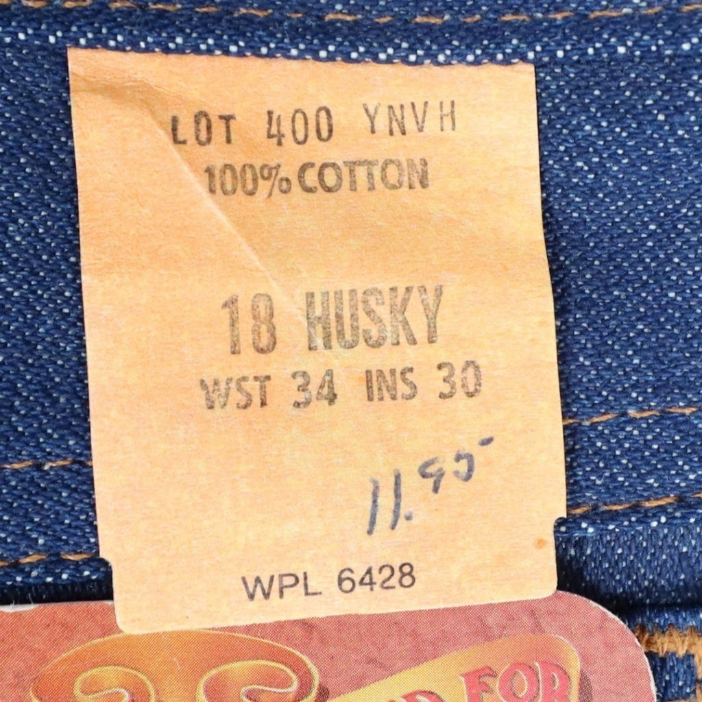 Maverick Western Boot Jean Boys Husky 18 W34 L30 Vintage USA Indigo Denim NOS