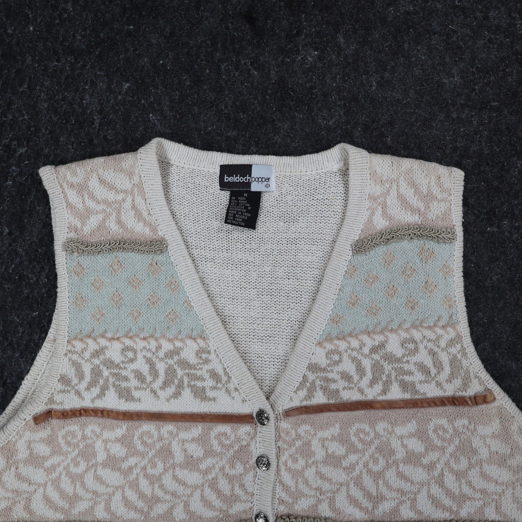 Beldoch Popper Sweater Vest Women M Vintage 90s NWT Natural Ramie Cotton Floral