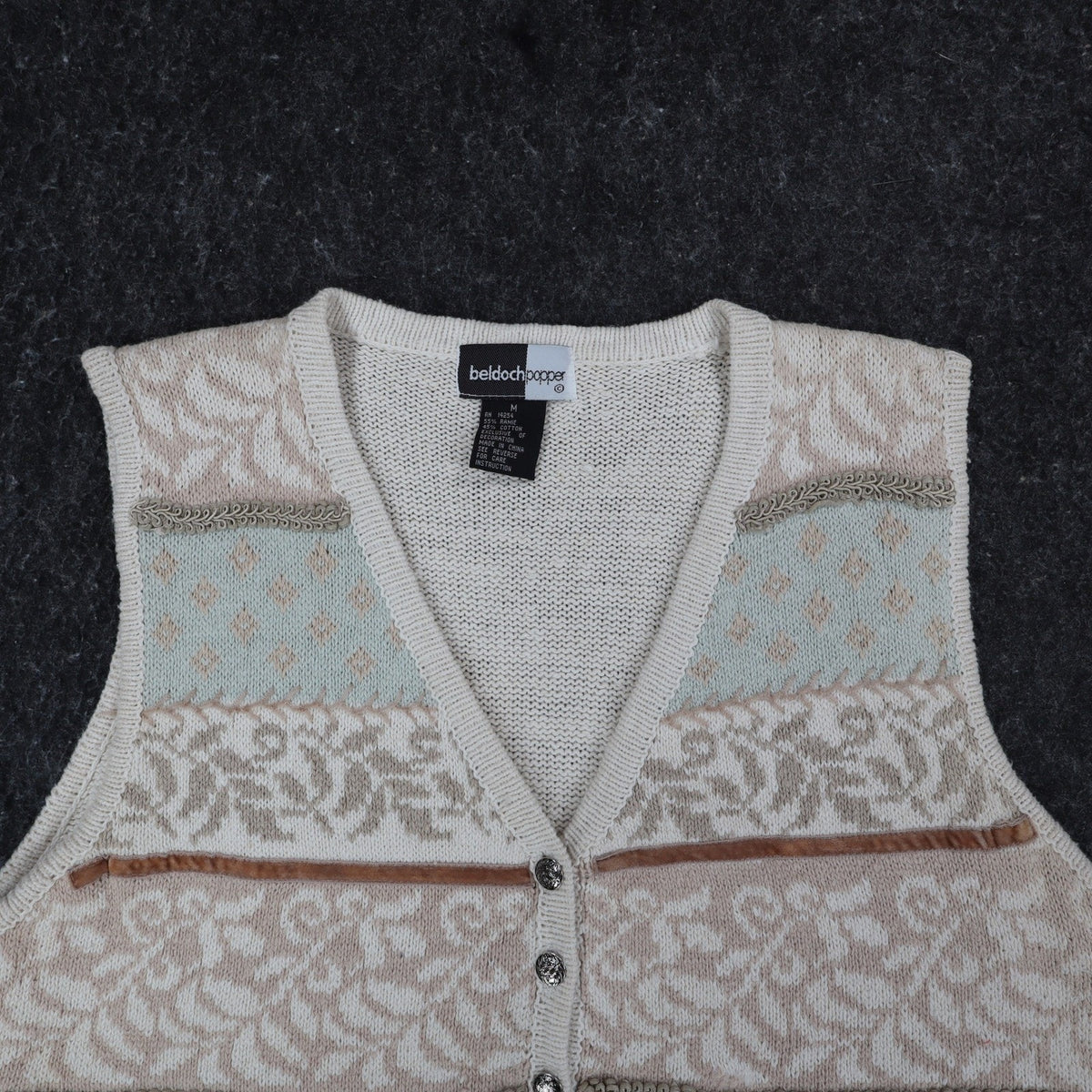 Beldoch Popper Sweater Vest Women M Vintage 90s NWT Natural Ramie Cotton Floral