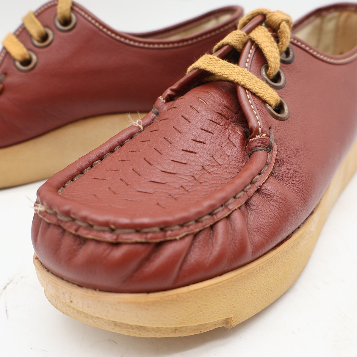 Vintage Soft Spots Cream Puffs Brown Leather Platform Moccasins Women's 5.5M USA Deadstock