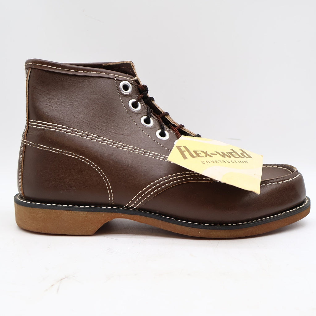 Vintage Cedar Crest Flex-Weld Brown Leather Moc Toe Work Boots Men's 7 USA Deadstock