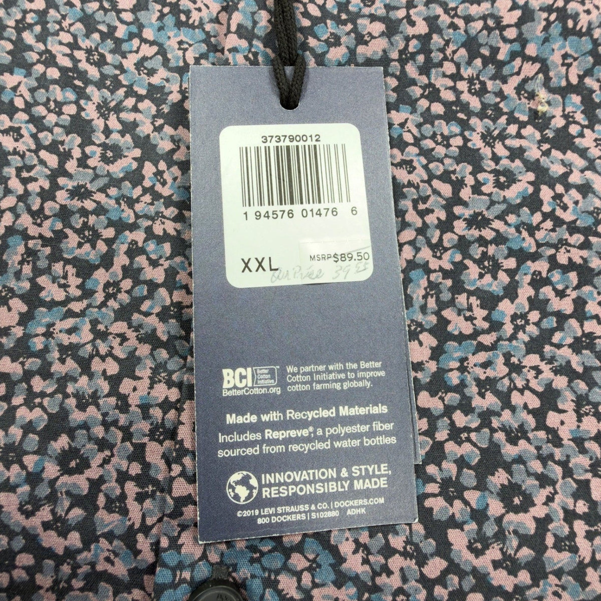 Dockers Button Up Shirt Mens XXL Navy Pink Floral Smart 360 Flex Slim Fit NWT