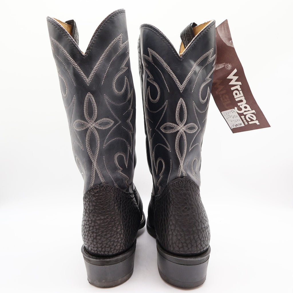 Vintage Wrangler Boots Mens 10 D USA Black Bullhide Leather Cowboy NIB M9-6580