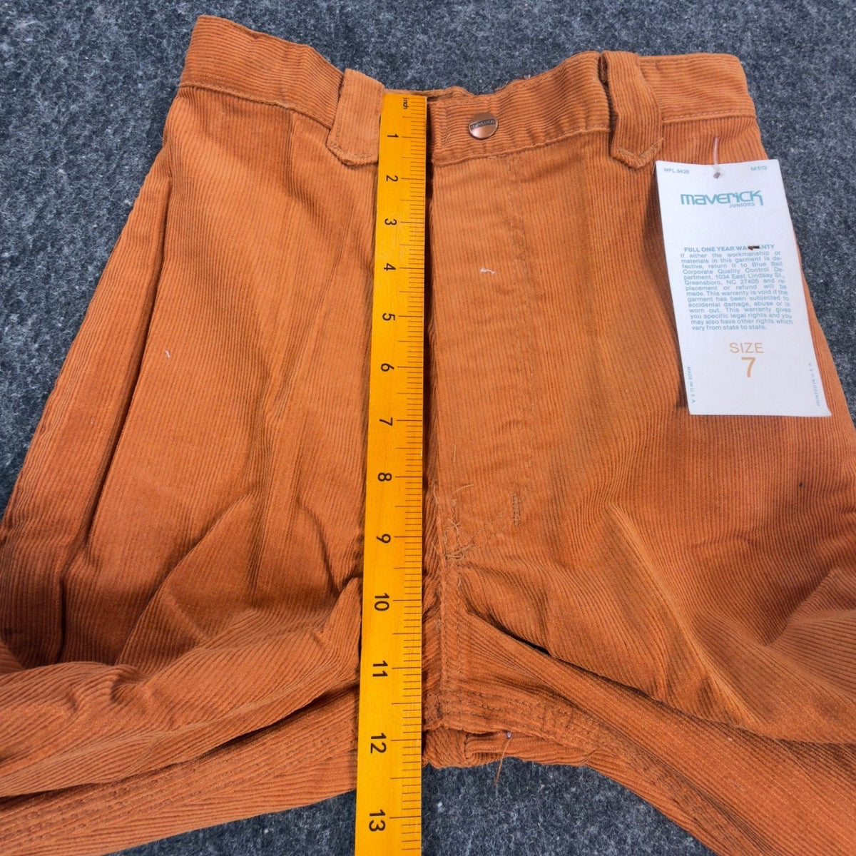 Maverick Vintage 70s Corduroy Flare Pants Juniors 7 Orange Bell Bottoms NWT - take2supply