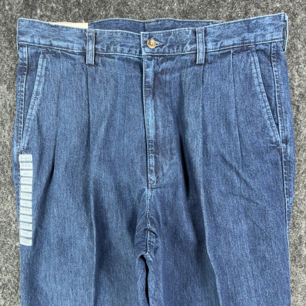 Haggar Y2K BL2K Denim Pants Mens 33x30 Blue Cotton Pleated New With Tags