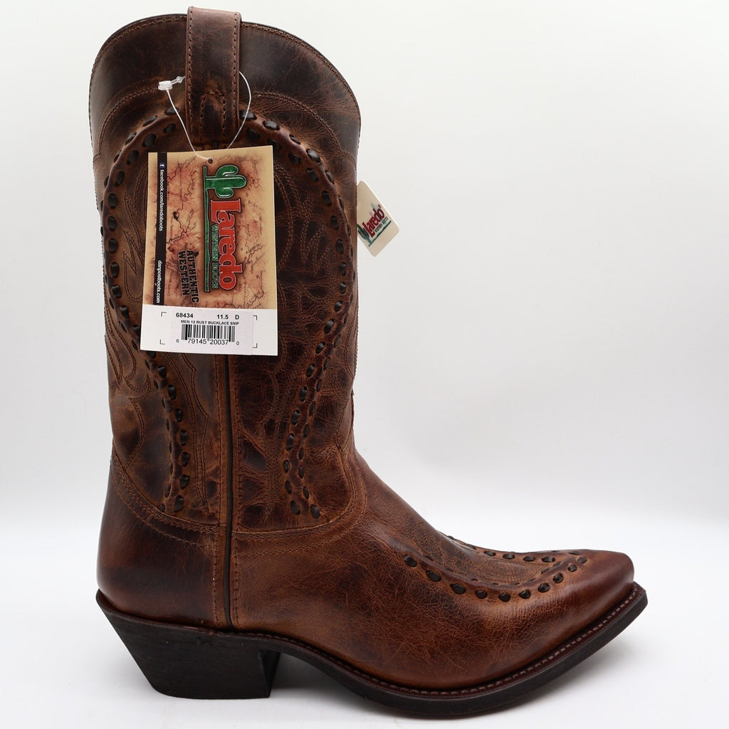 Laredo Western Boots Mens 11.5 D Brown Leather Snip Toe Bucklace 68434 NIB
