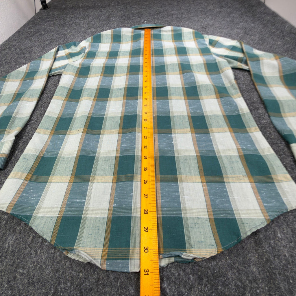 Cambridge Vintage 70s Plaid Button Up Shirt Mens M Green Tall Man NWT USA