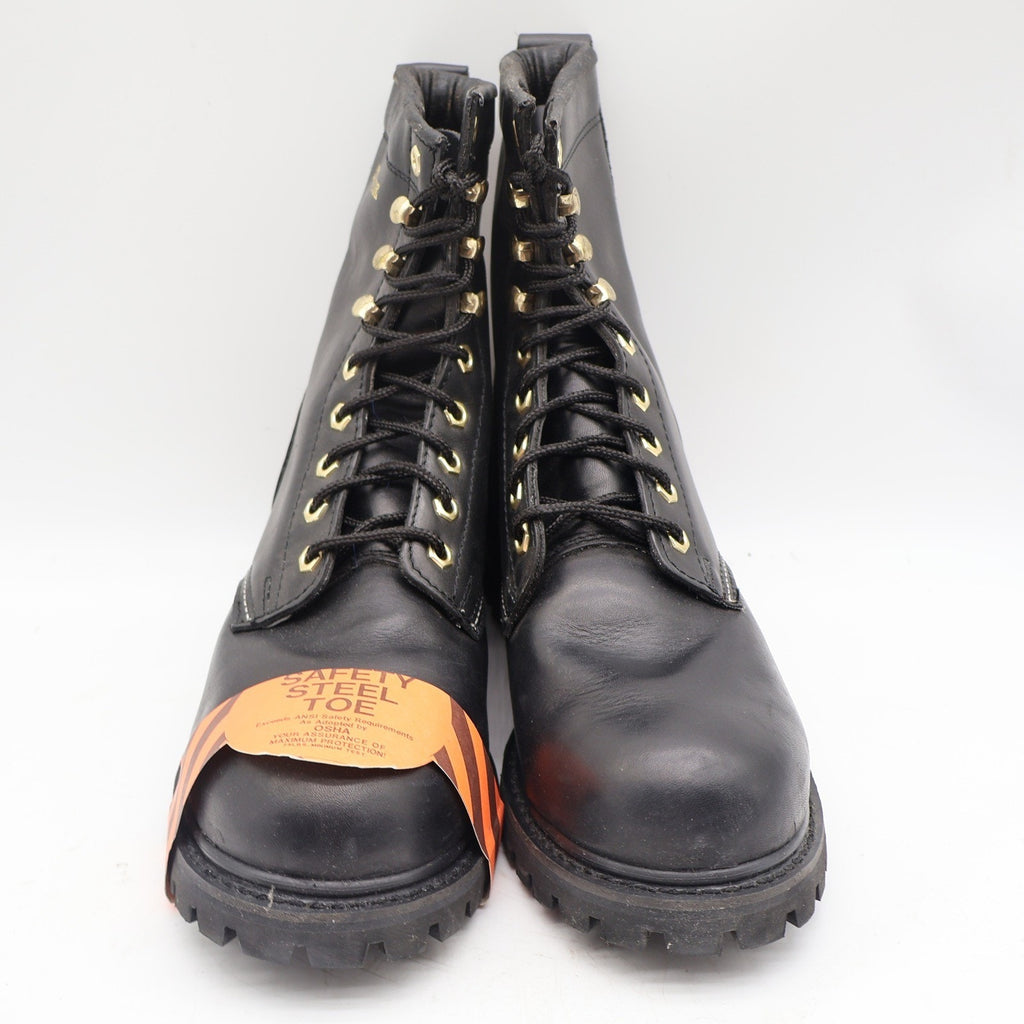 Walker Shoes Steel Toe Work Boots Mens 9.5 EEE Vintage 80s Black Leather 1031