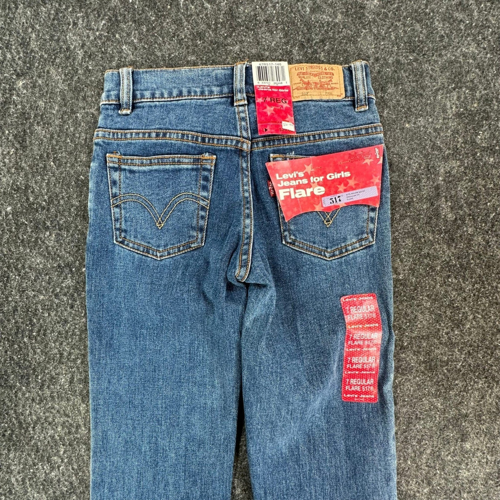 Levi's Vintage Y2K 517 Flare Jeans Girls Size 7 Blue Denim Stretch NWT