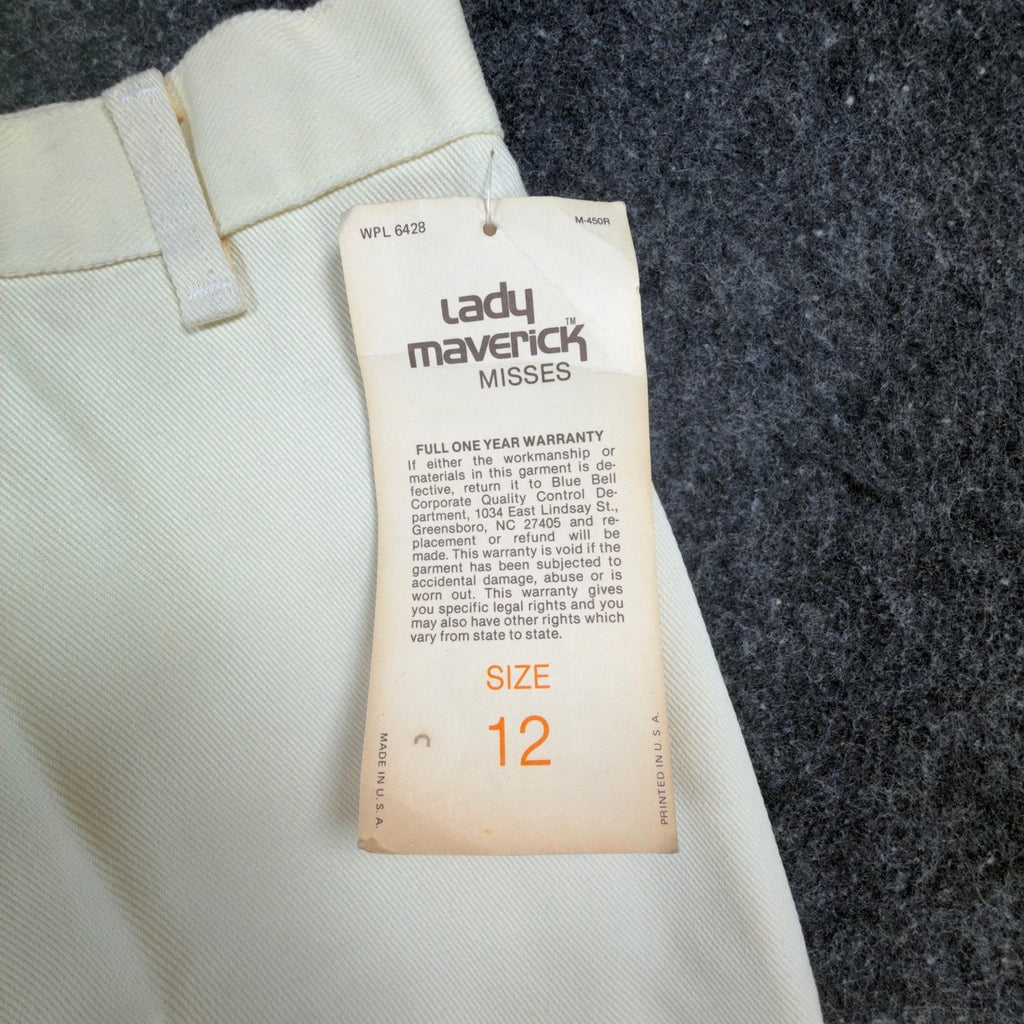 Lady Maverick Pants Womens 12 Vintage 70s Cream High Rise Wide Leg Deadstock NWT