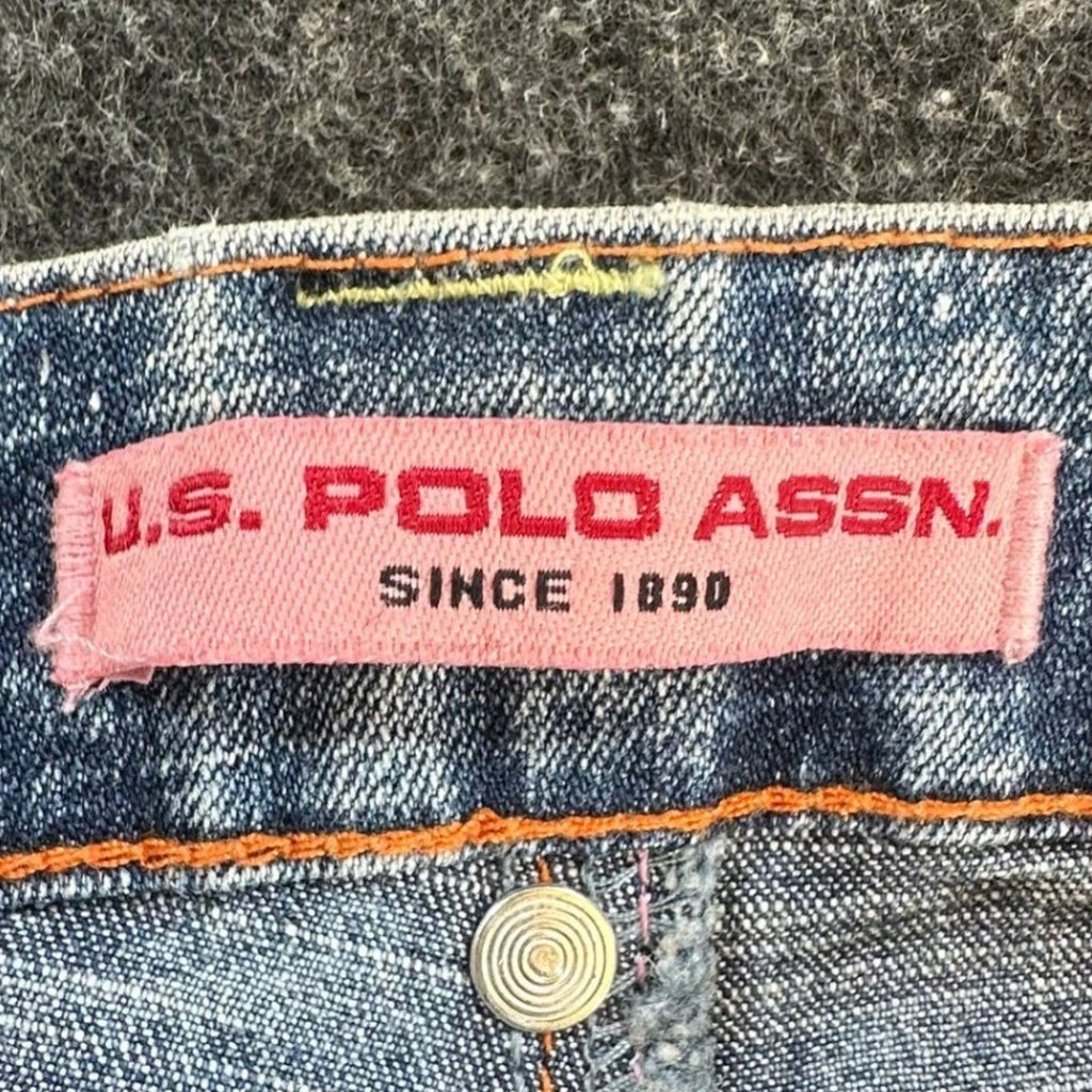 US Polo Assn Vintage Y2K Flare Jeans Girls 14 Blue Denim Orange Belt NWT