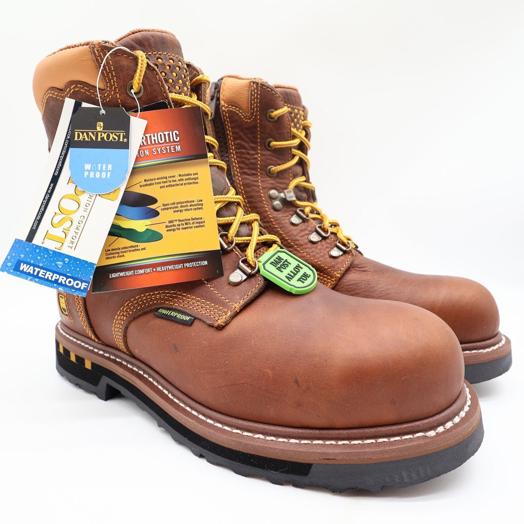 Dan Post DP68484 Work Boots Mens 10D Brown Leather Alloy Toe Waterproof NWT