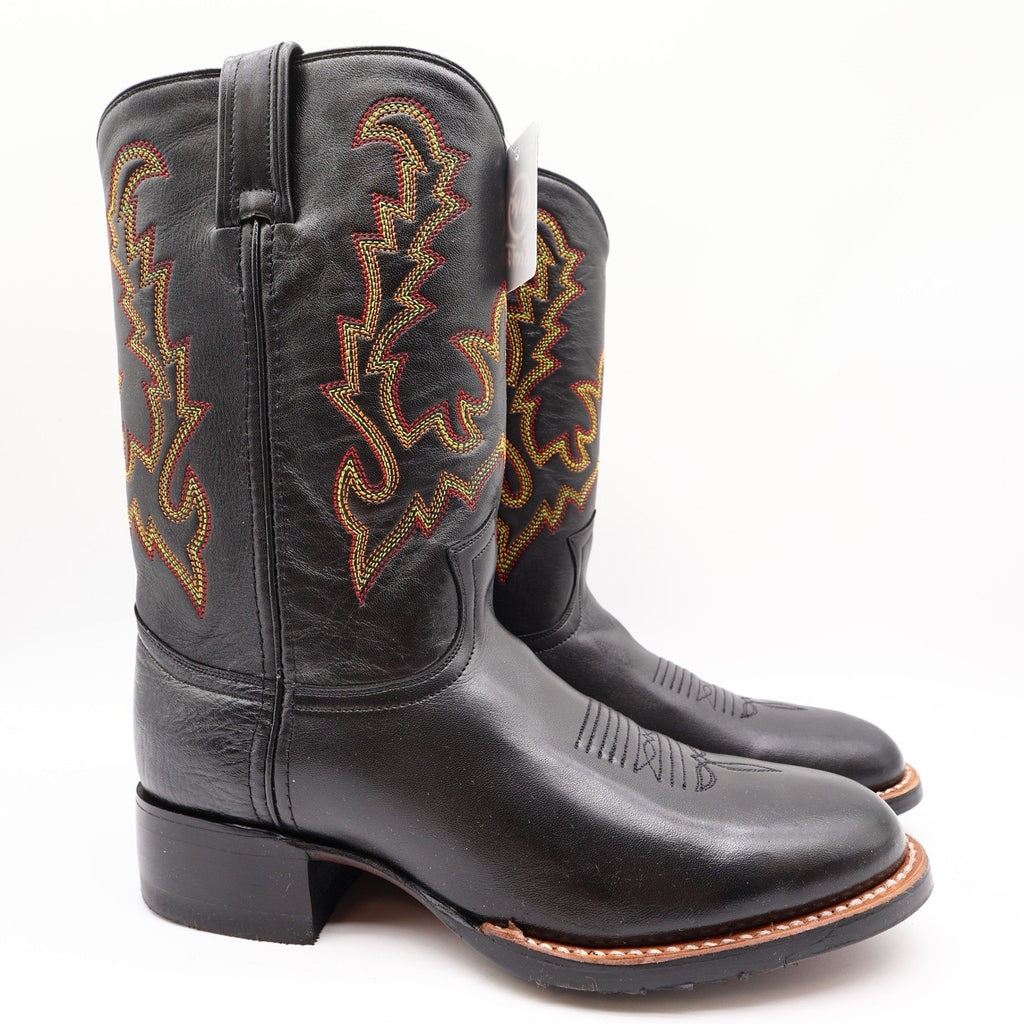 Vintage Double-H Men's 9M Black Bullfight Leather Super Roper Boots 3392 NWB