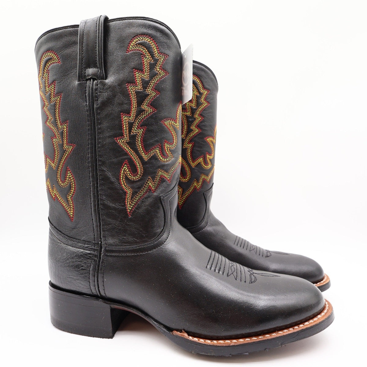 Vintage Double-H Men's 9M Black Bullfight Leather Super Roper Boots 3392 NWB