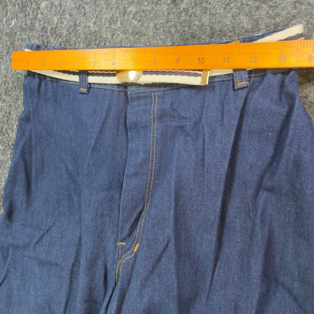 Fancy Props Vintage 70s Jeans Pants Womens 12 Blue High Waist Belted Wide Leg