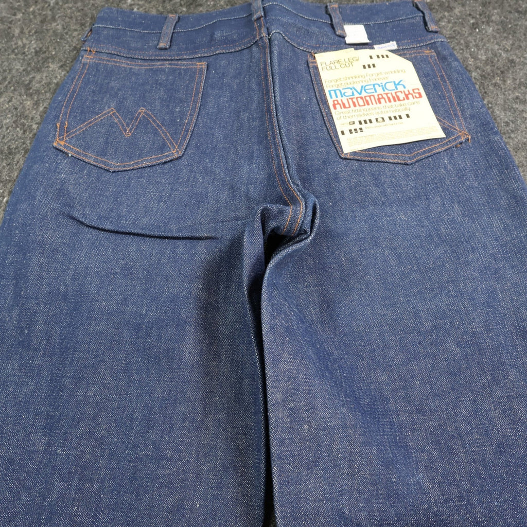 Maverick Vintage 70s Flare Jeans Mens 33x34 Blue Cotton USA Made NOS NWT