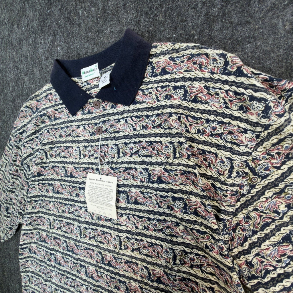 WinnerMate Polo Shirt Mens Medium Vintage 90s Paisley Abstract Print Cotton NWT