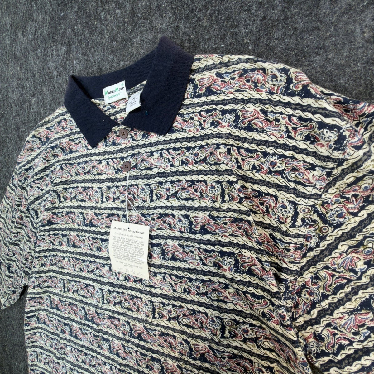 WinnerMate Polo Shirt Mens Medium Vintage 90s Paisley Abstract Print Cotton NWT