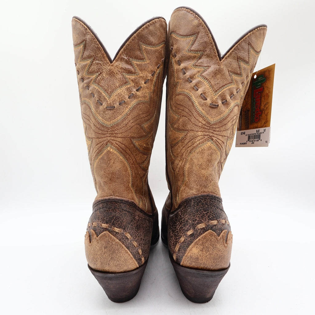 Laredo Western Cowboy Boots Women 9.5 M Black Tan Laced Tip Leather NWT