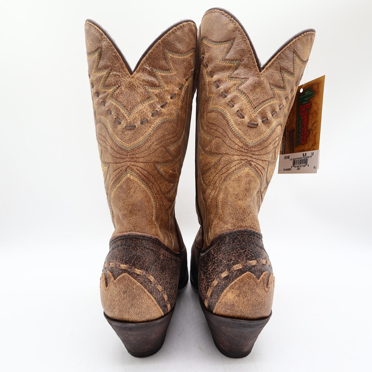 Laredo Western Cowboy Boots Women 9.5 M Black Tan Laced Tip Leather NWT