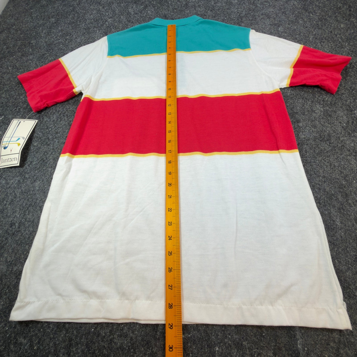 Vintage Jantzen Polo Shirt Mens Medium Golf Striped Colorblock Teal Red NWT USA