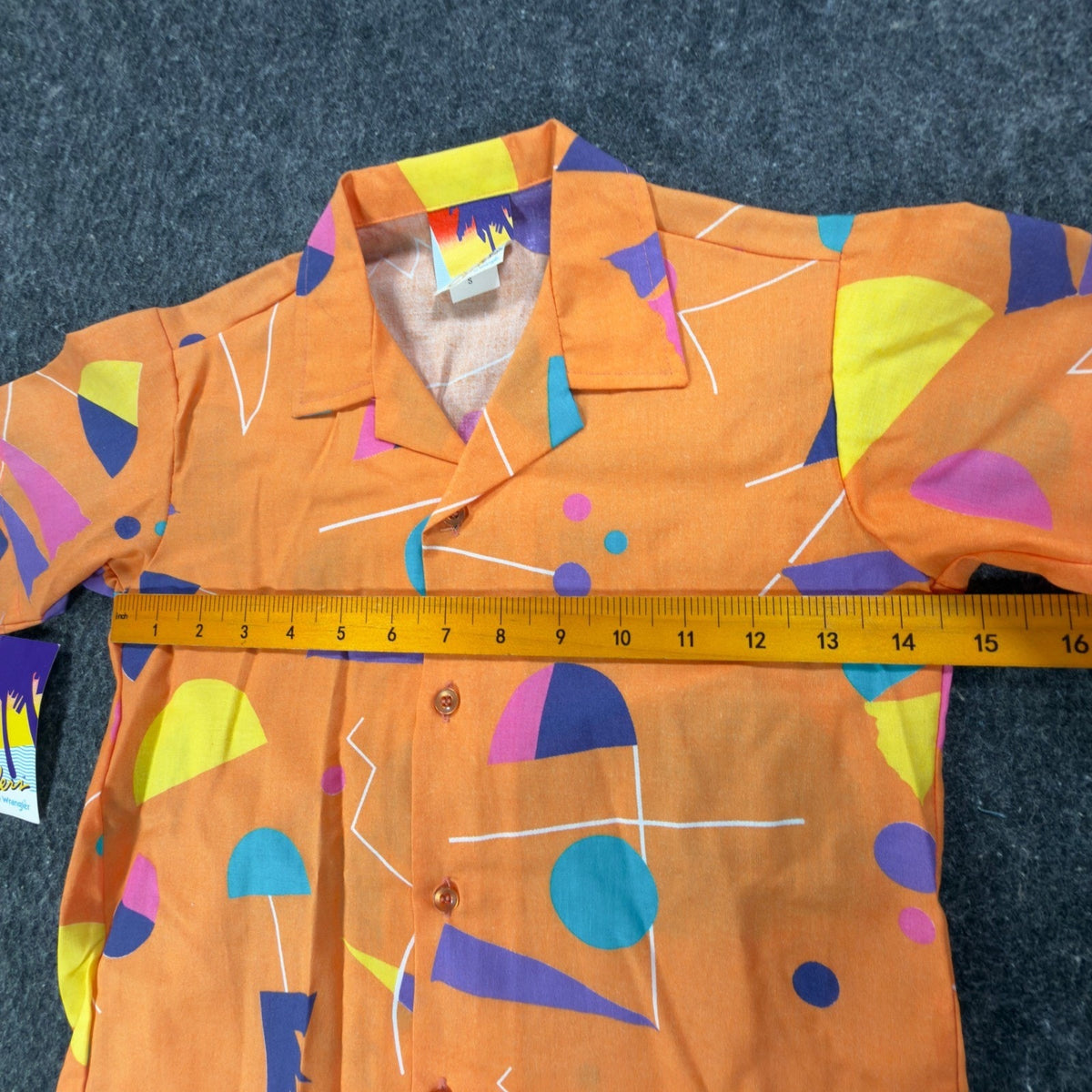 Wrangler Vintage 80s Geometric Shirt Mens S Orange Cotton NWT Deadstock USA - take2supply