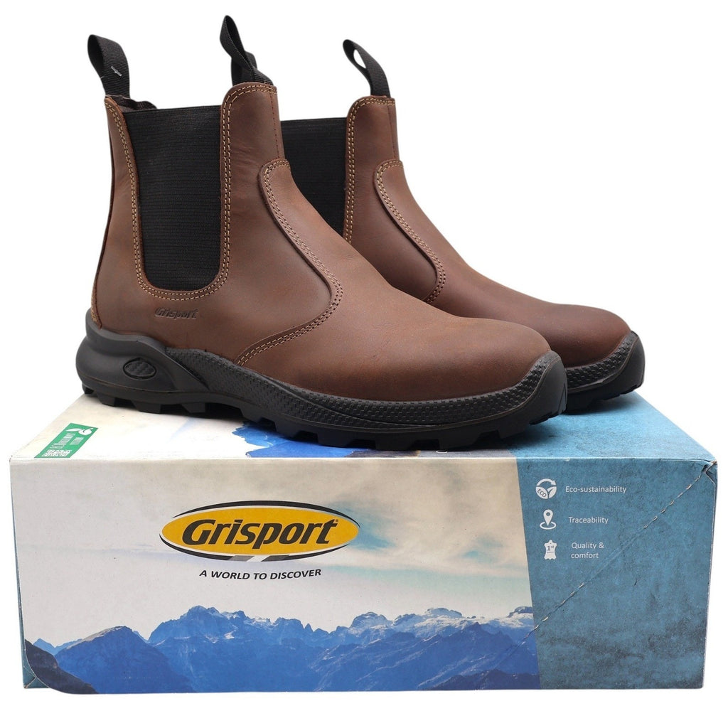 Grisport Cardigan Safety Boots Mens Size 9 Brown Leather Italian Chelsea Pull On