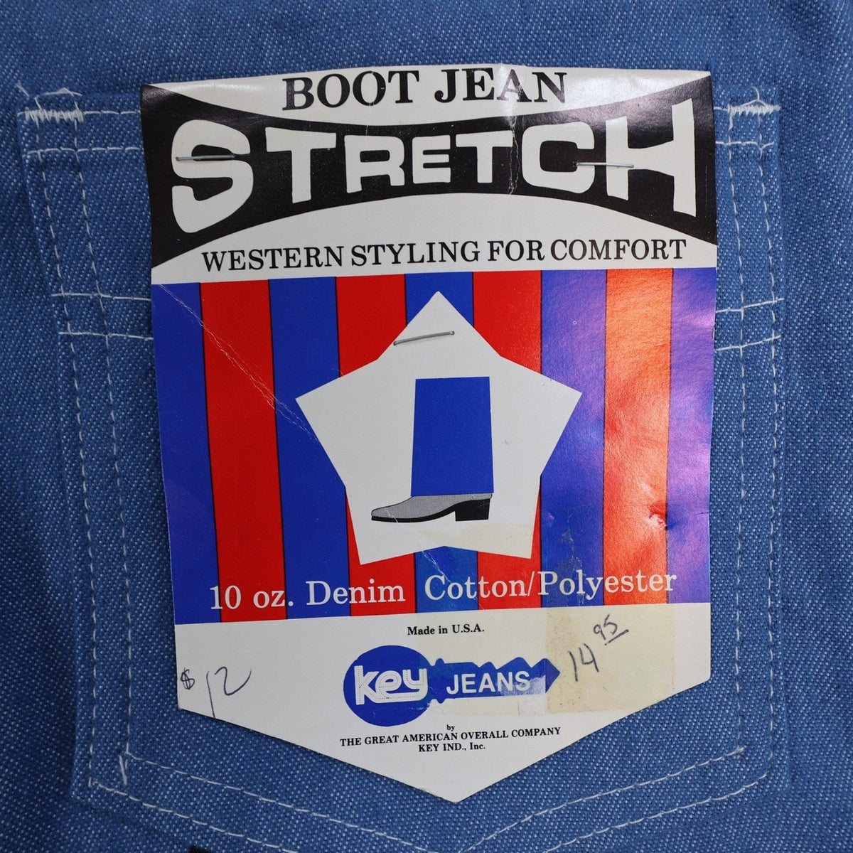Key Vintage 70s Boot Cut Jeans Mens 32 Blue Cotton Stretch USA Made NOS NWT - take2supply