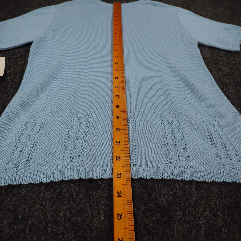Nikki Short Sleeve Sweater Womens Small Petite Vintage 90s Dove Blue Pointelle