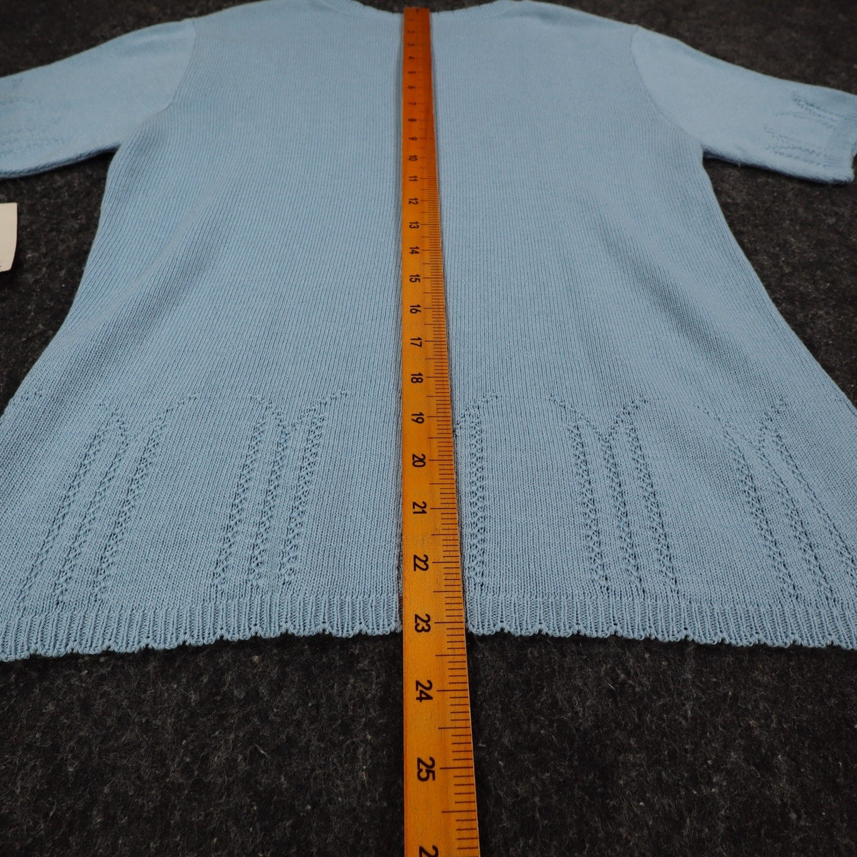 Nikki Short Sleeve Sweater Womens Small Petite Vintage 90s Dove Blue Pointelle