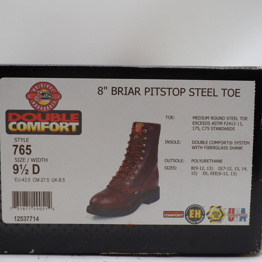 Justin Work Boots Mens 9.5 D 765 Briar Pitstop Steel Toe Leather USA Made NEW