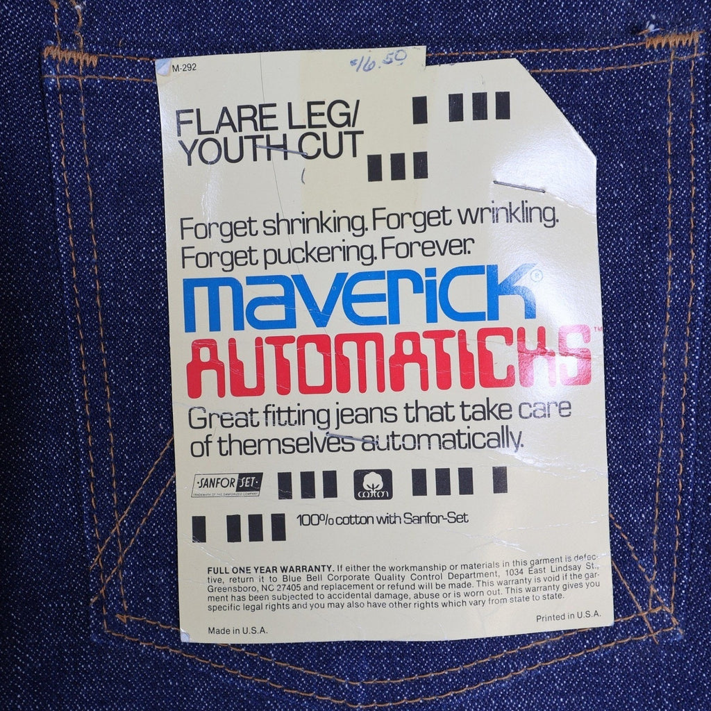 Maverick Vintage 70s Flare Jeans Mens 33x36 Blue Cotton USA Made NOS NWT