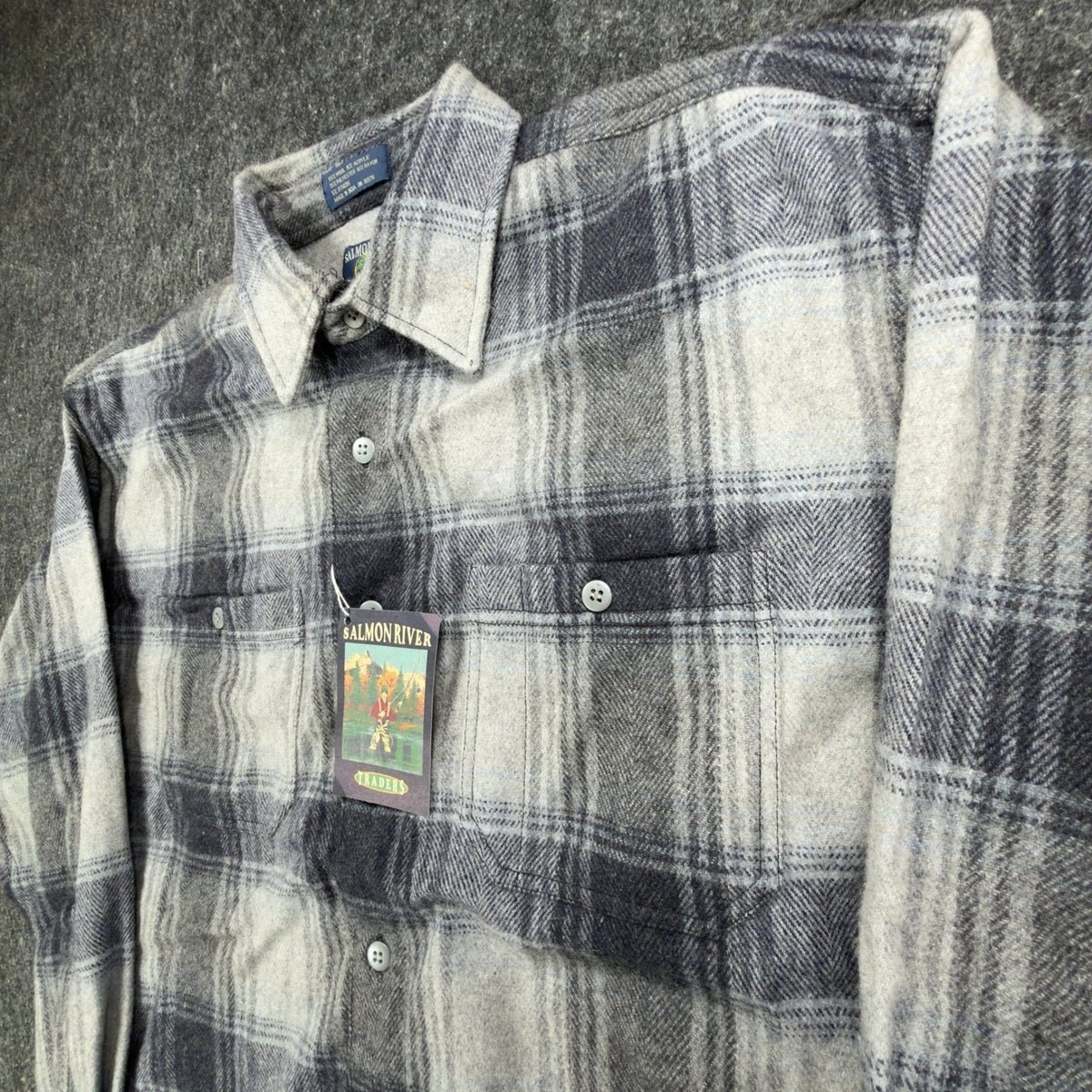 Salmon River Traders Plaid Flannel Shirt Mens XL Grey Wool Blend NWT