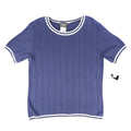 Southern Lady Short Sleeve Sweater Womens M Vintage Navy Blue Ribbed Knit NWT