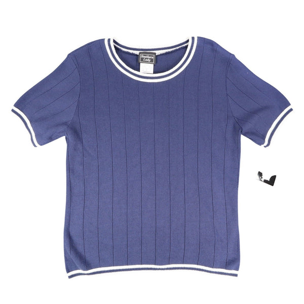 Southern Lady Short Sleeve Sweater Womens M Vintage Navy Blue Ribbed Knit NWT