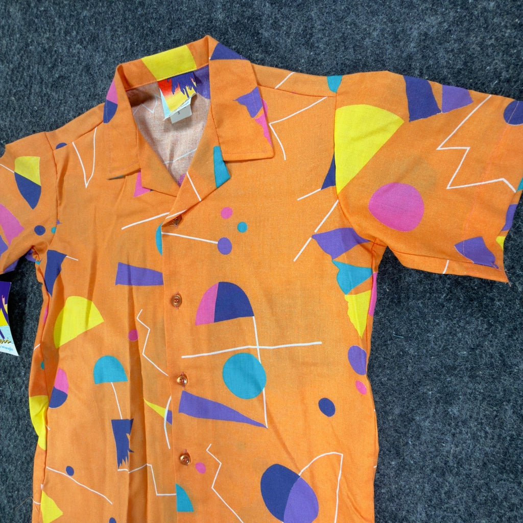 Wrangler Vintage 80s Geometric Shirt Mens S Orange Cotton NWT Deadstock USA - take2supply
