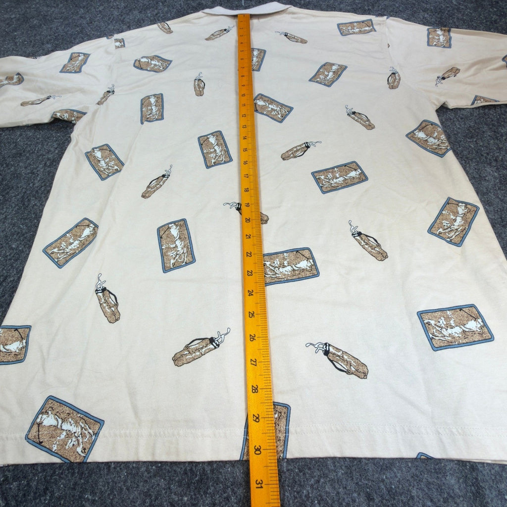 Aureus Polo Shirt Mens Large Vintage 90s Beige Mercerized Cotton Golf Print New