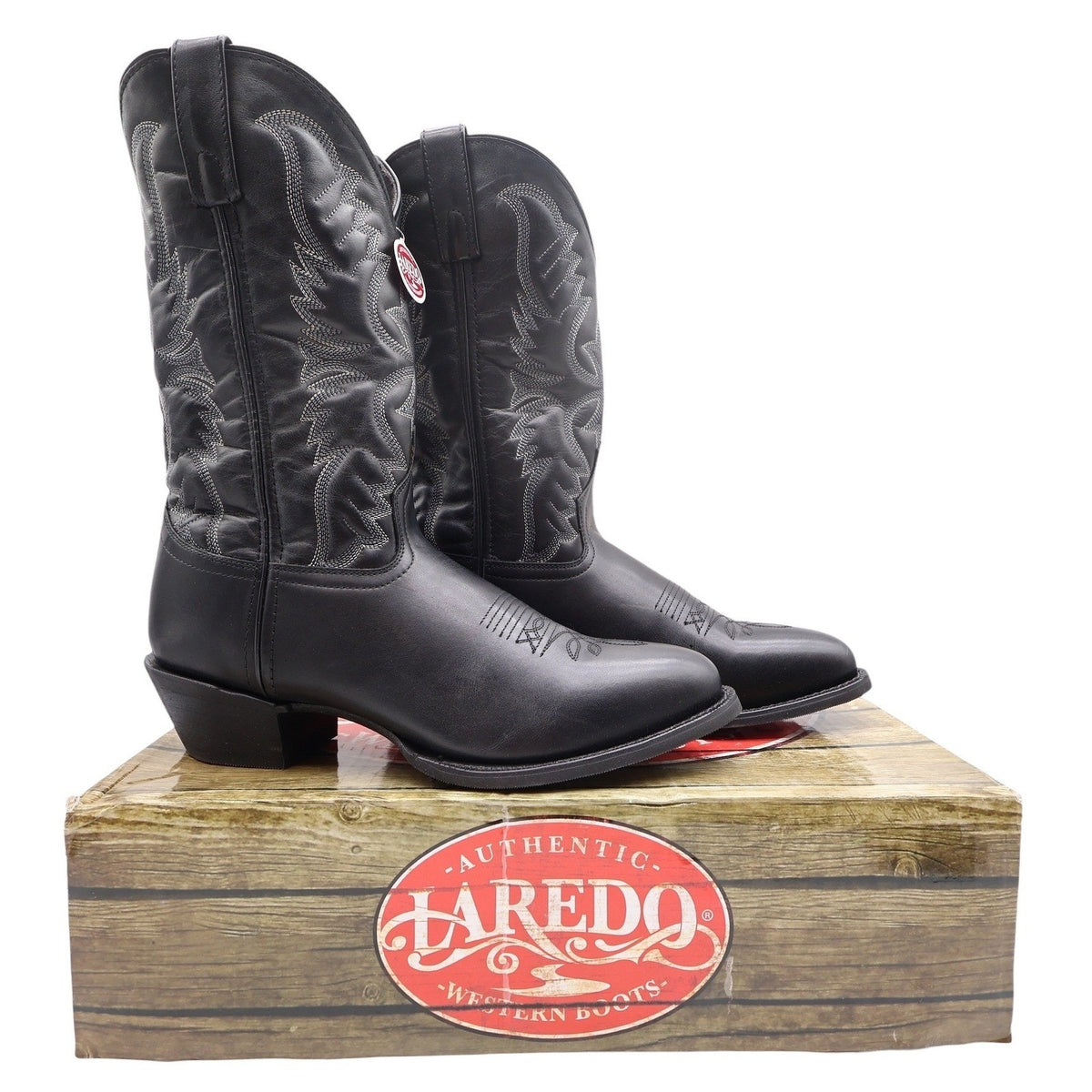 Laredo 68450 Black Tumbled Leather R Toe Western Boots Men's 10 EW Wide NWT