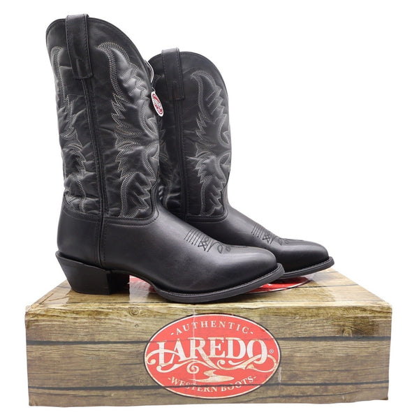 Laredo 68450 Black Tumbled Leather R Toe Western Boots Men's 10 EW Wide NWT