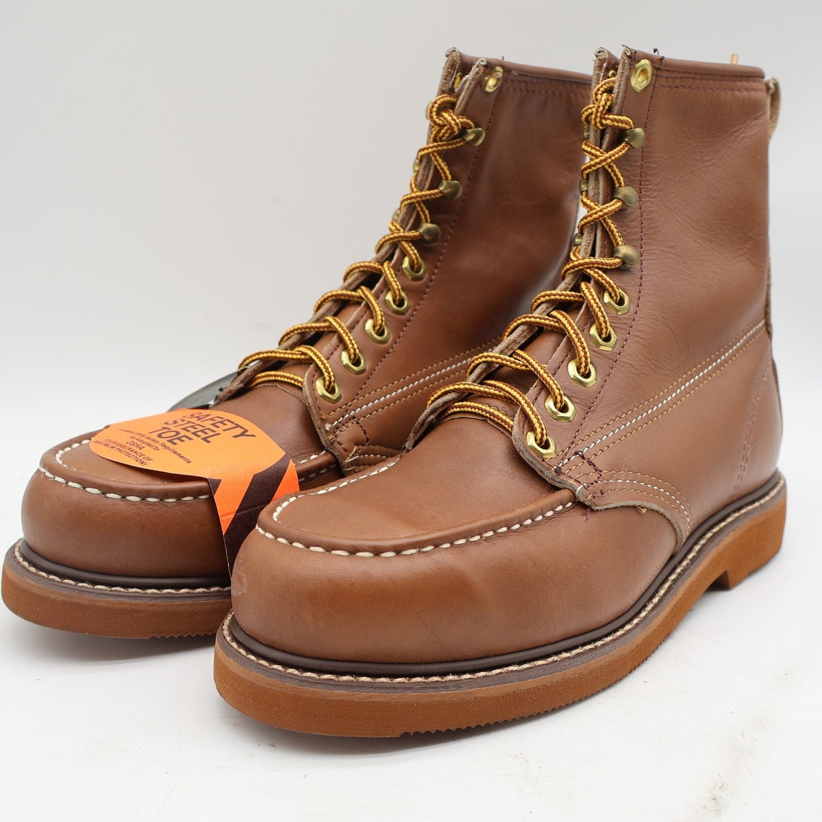 Walker Work Boots Mens 7.5 D Vintage USA Steel Toe Leather Brown Moc Toe 1302