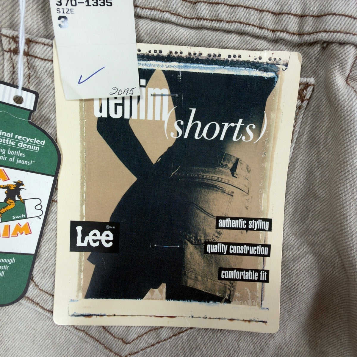 Lee 90s Soda Pop Denim Shorts Junior 3 Khaki Recycled Cotton NWT Vintage