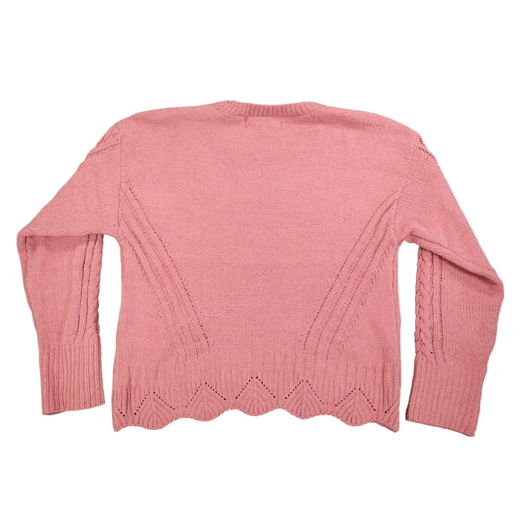 Absolutely Famous Chenille Cable Knit Sweater Womens XL Pink Scalloped Hem NEW
