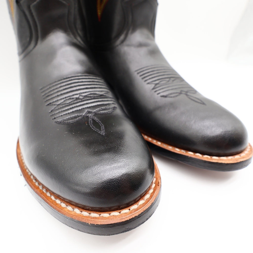 Vintage Double-H Men's 9M Black Bullfight Leather Super Roper Boots 3392 NWB