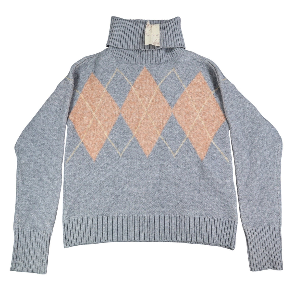 Hem & Thread Argyle Turtleneck Sweater Womens Small Gray Orange Knit Style 30984