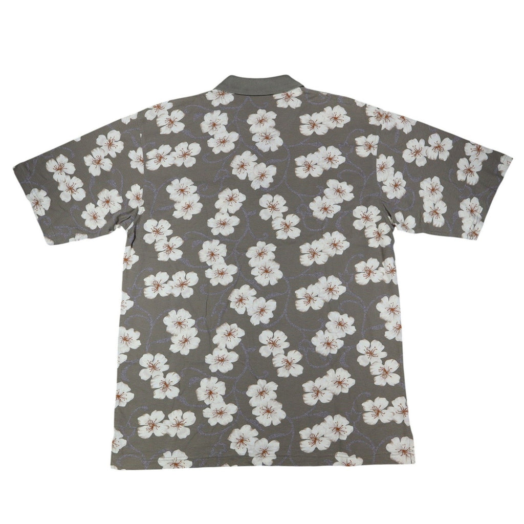 Winner Mate Polo Shirt Mens Large Vtg Floral Cotton Rayon Olive Green Deadstock